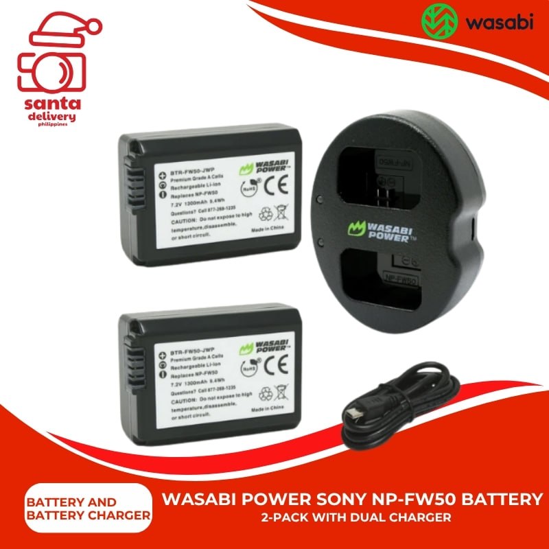 Wasabi Power (2-Pack) SONY NP-FW50 NPFW50 Battery & Dual USB Charger
